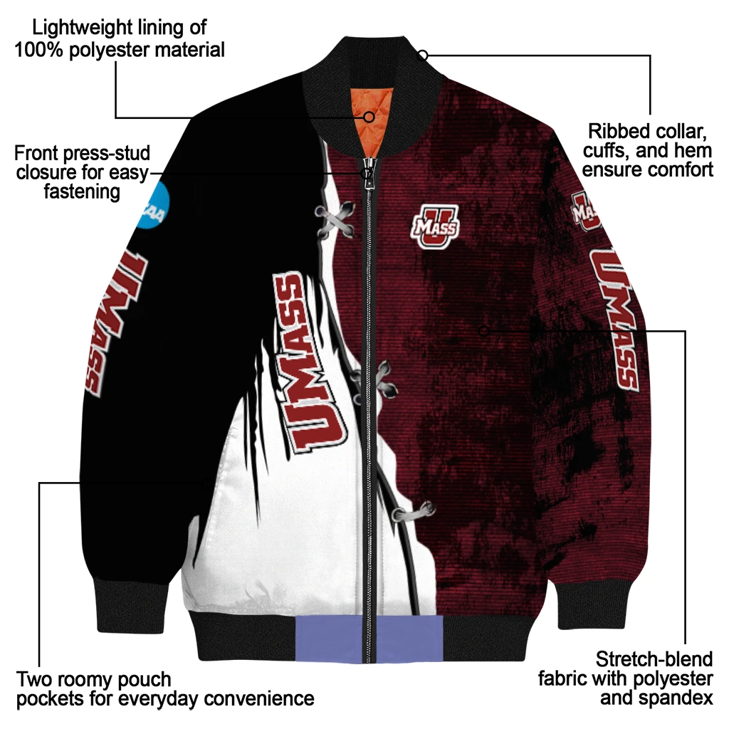 umass minutemen torn texture print red black bomber jacket new arrival umass minutemen torn texture print red black bomber jacket new arrival