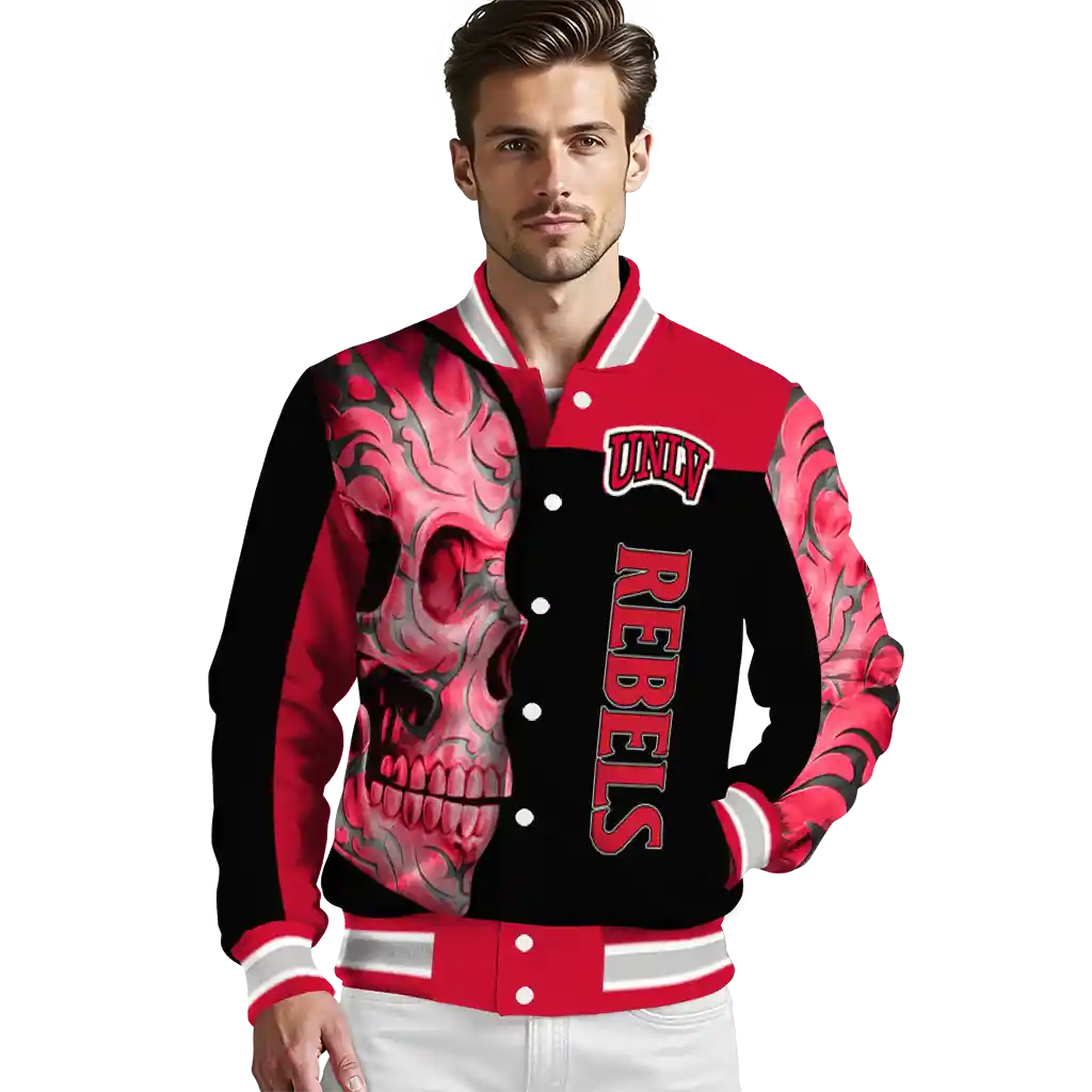 unlv rebels fire skull red black varsity jacket high quality unlv rebels fire skull red black varsity jacket high quality