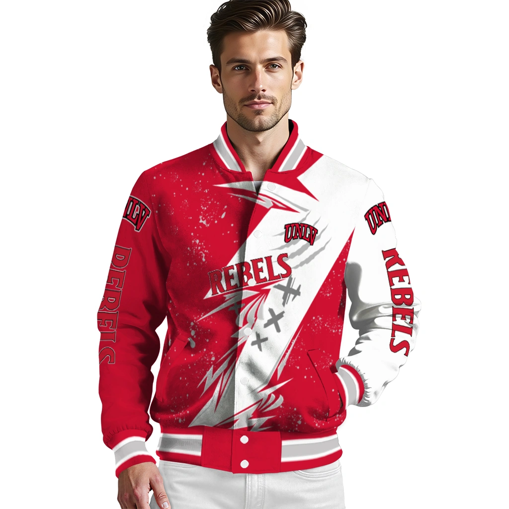 unlv rebels ripped bolt red white varsity jacket high quality unlv rebels ripped bolt red white varsity jacket high quality