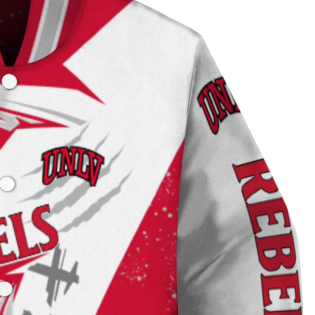 unlv rebels ripped bolt red white varsity jacket premium grade unlv rebels ripped bolt red white varsity jacket premium grade