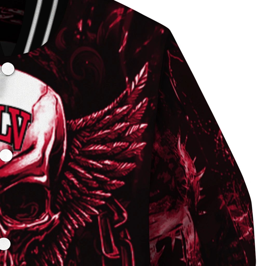 unlv rebels skull bite red black varsity jacket premium grade unlv rebels skull bite red black varsity jacket premium grade