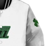 utah jazz clover pattern print white green varsity jacket best selling