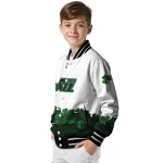 utah jazz clover pattern print white green varsity jacket best selling