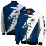 utah jazz ripped bolt navy white bomber jacket best selling