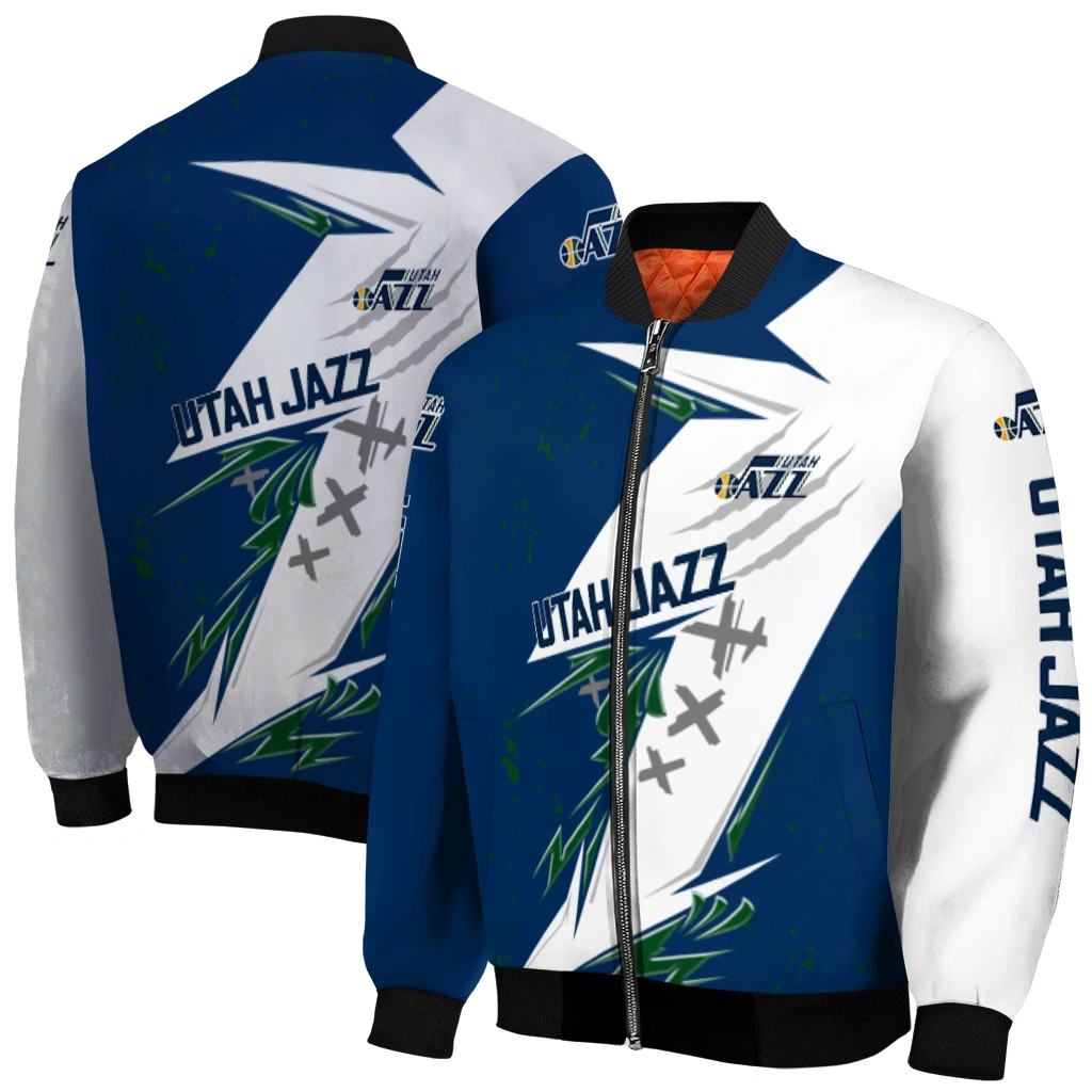 utah jazz ripped bolt navy white bomber jacket best selling utah jazz ripped bolt navy white bomber jacket best selling