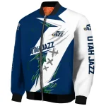 utah jazz ripped bolt navy white bomber jacket best selling