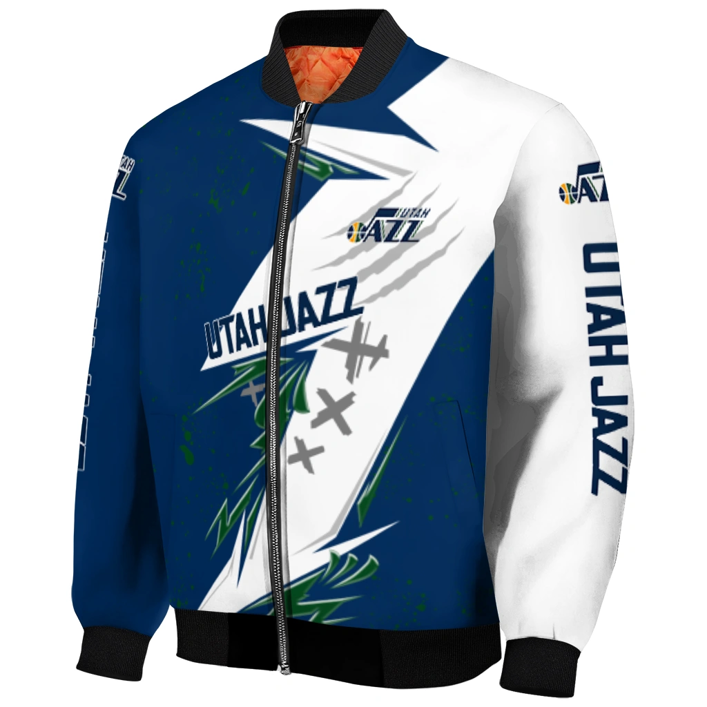 utah jazz ripped bolt navy white bomber jacket fashion forward utah jazz ripped bolt navy white bomber jacket fashion forward