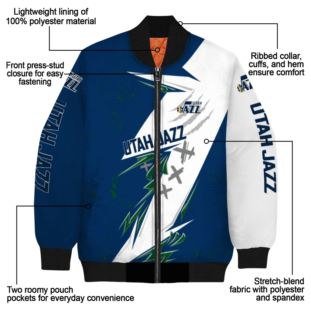 utah jazz ripped bolt navy white bomber jacket new arrival utah jazz ripped bolt navy white bomber jacket new arrival