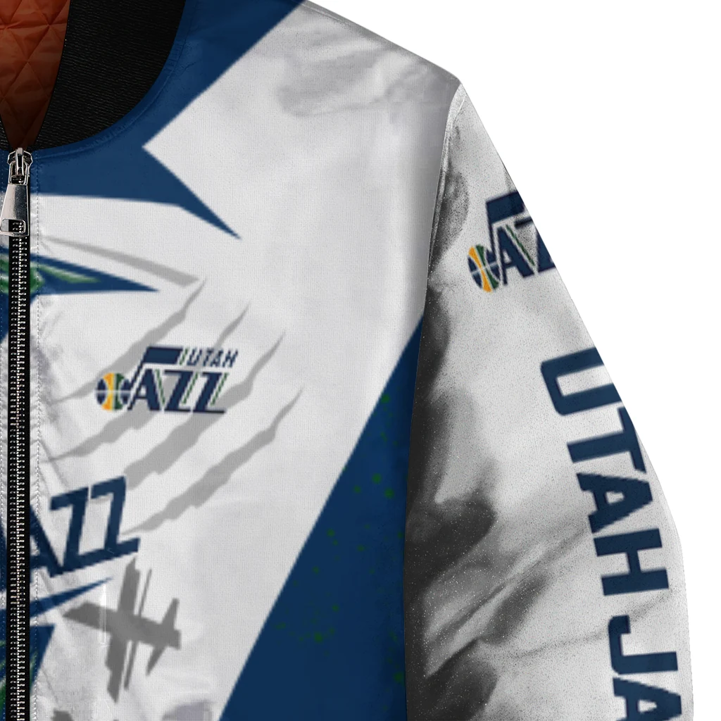 utah jazz ripped bolt navy white bomber jacket premium grade utah jazz ripped bolt navy white bomber jacket premium grade