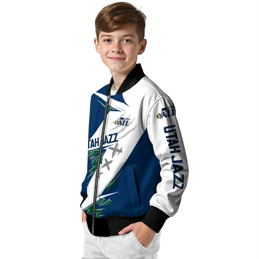 utah jazz ripped bolt navy white bomber jacket trendy utah jazz ripped bolt navy white bomber jacket trendy