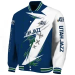 utah jazz ripped bolt navy white varsity jacket best selling