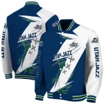 utah jazz ripped bolt navy white varsity jacket best selling
