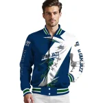 utah jazz ripped bolt navy white varsity jacket best selling