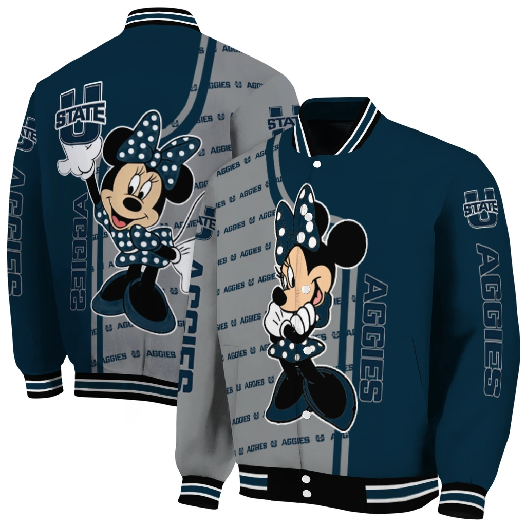 utah state aggies minnie mouse navy varsity jacket fashion forward utah state aggies minnie mouse navy varsity jacket fashion forward