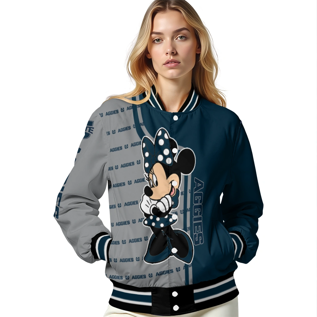 utah state aggies minnie mouse navy varsity jacket latest model utah state aggies minnie mouse navy varsity jacket latest model
