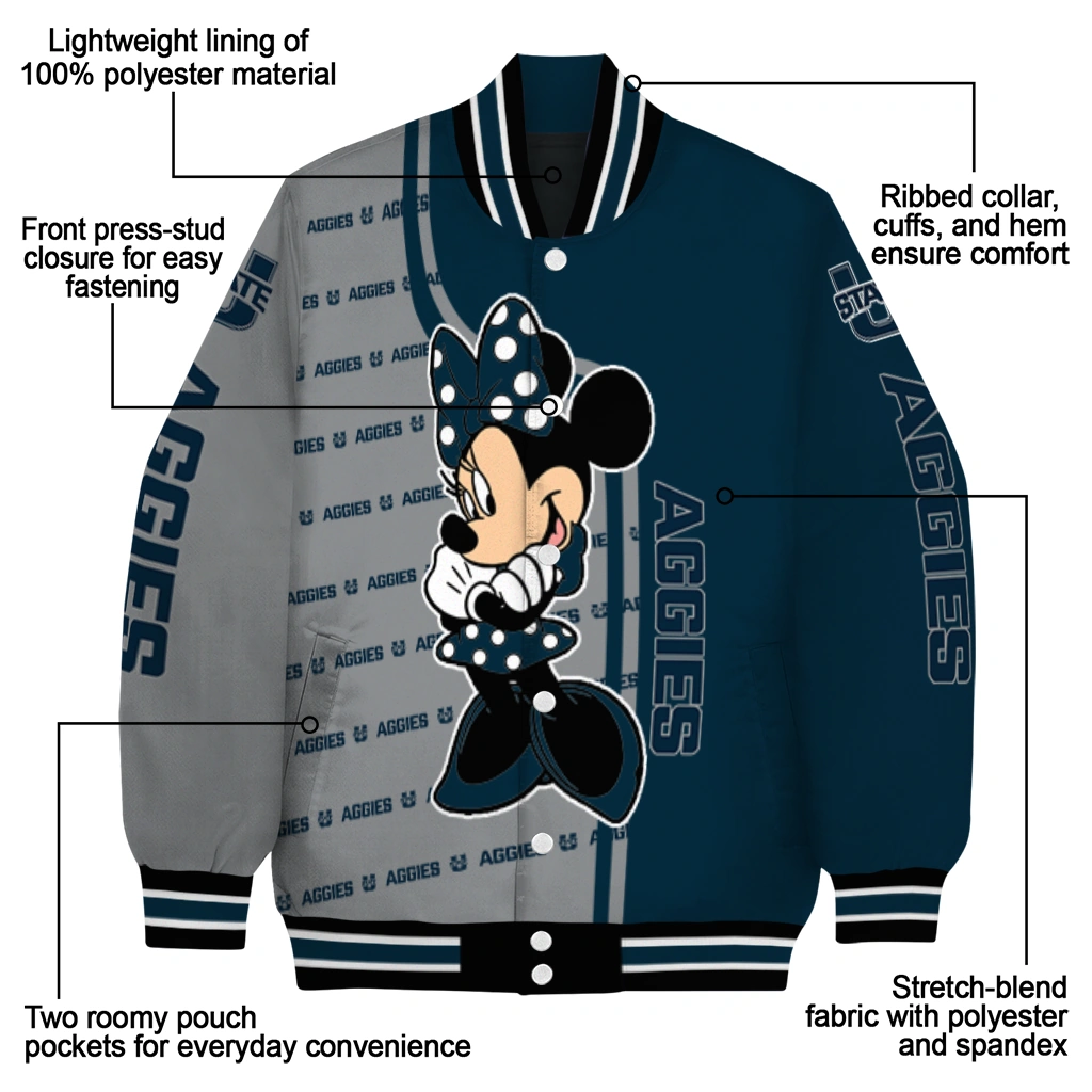utah state aggies minnie mouse navy varsity jacket new arrival utah state aggies minnie mouse navy varsity jacket new arrival