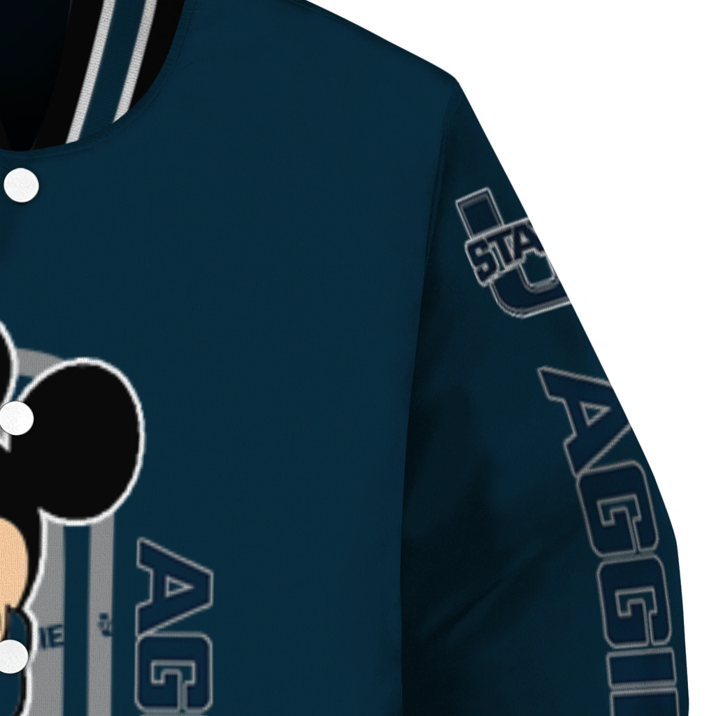utah state aggies minnie mouse navy varsity jacket premium grade utah state aggies minnie mouse navy varsity jacket premium grade