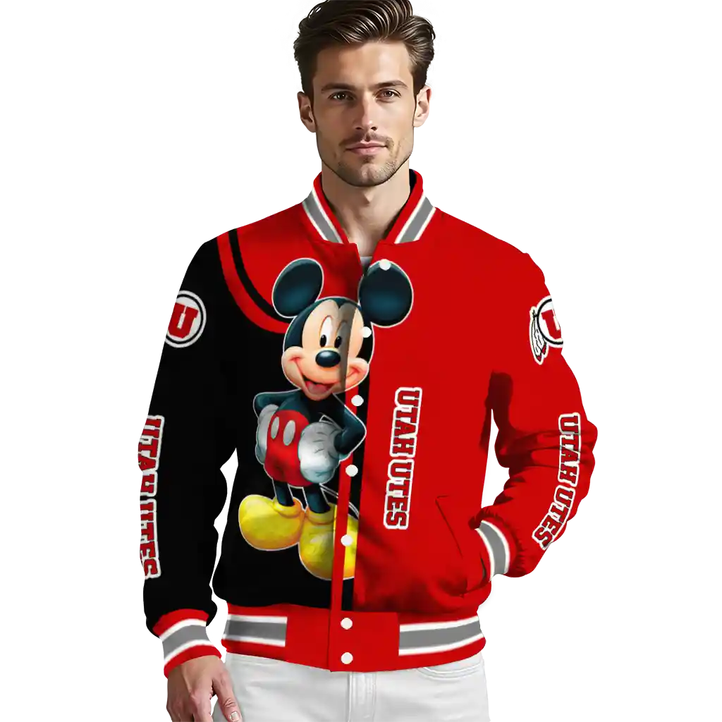 utah utes mickey mouse red varsity jacket high quality utah utes mickey mouse red varsity jacket high quality