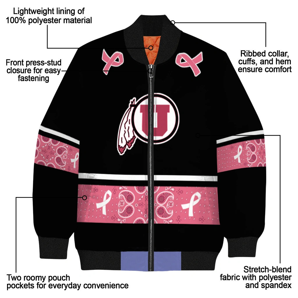 utah utes pink ribbon black pink bomber jacket new arrival utah utes pink ribbon black pink bomber jacket new arrival