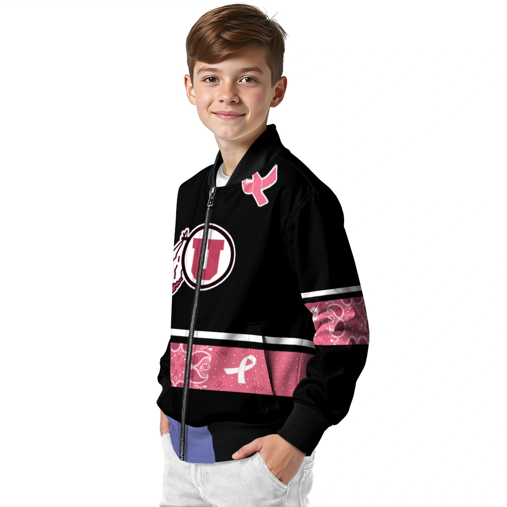 utah utes pink ribbon black pink bomber jacket trendy utah utes pink ribbon black pink bomber jacket trendy