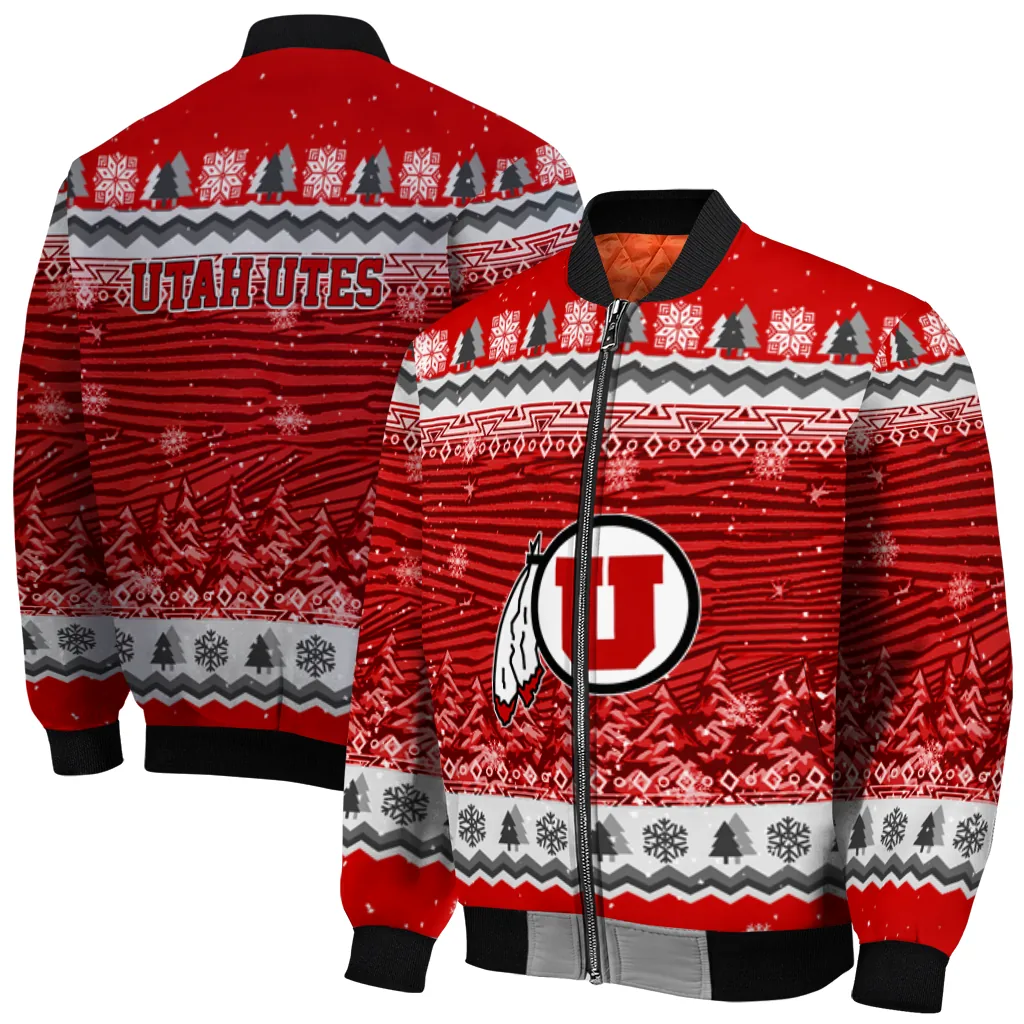 utah utes snowy pines red bomber jacket best selling utah utes snowy pines red bomber jacket best selling