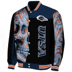 utsa roadrunners fire skull orange black varsity jacket best selling