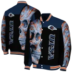 utsa roadrunners fire skull orange black varsity jacket best selling