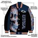 utsa roadrunners fire skull orange black varsity jacket best selling