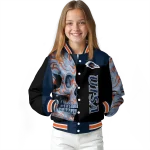 utsa roadrunners fire skull orange black varsity jacket best selling