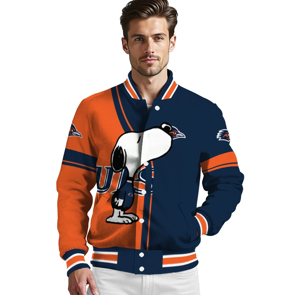 utsa roadrunners snoopy attitude orange varsity jacket high quality utsa roadrunners snoopy attitude orange varsity jacket high quality