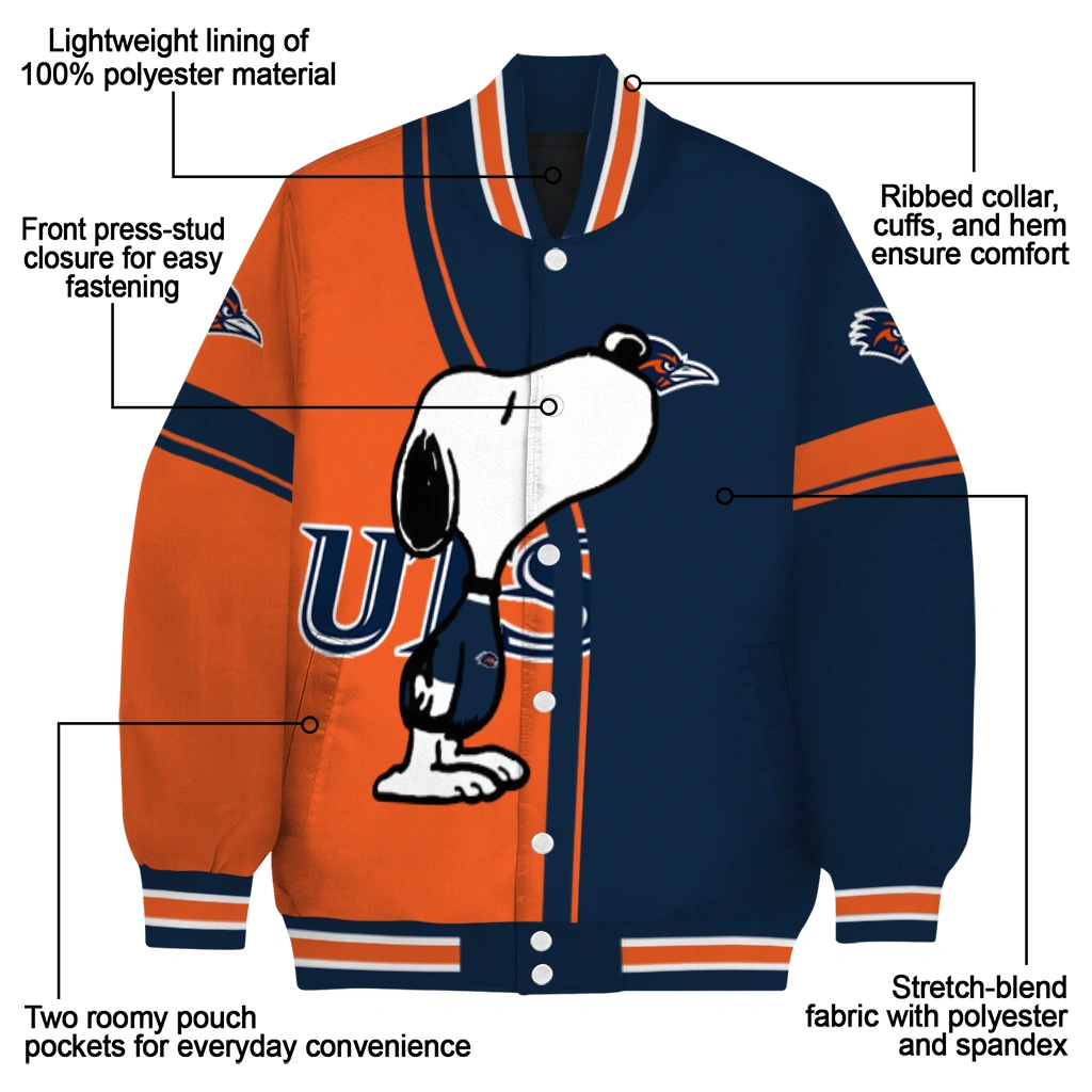 utsa roadrunners snoopy attitude orange varsity jacket new arrival utsa roadrunners snoopy attitude orange varsity jacket new arrival