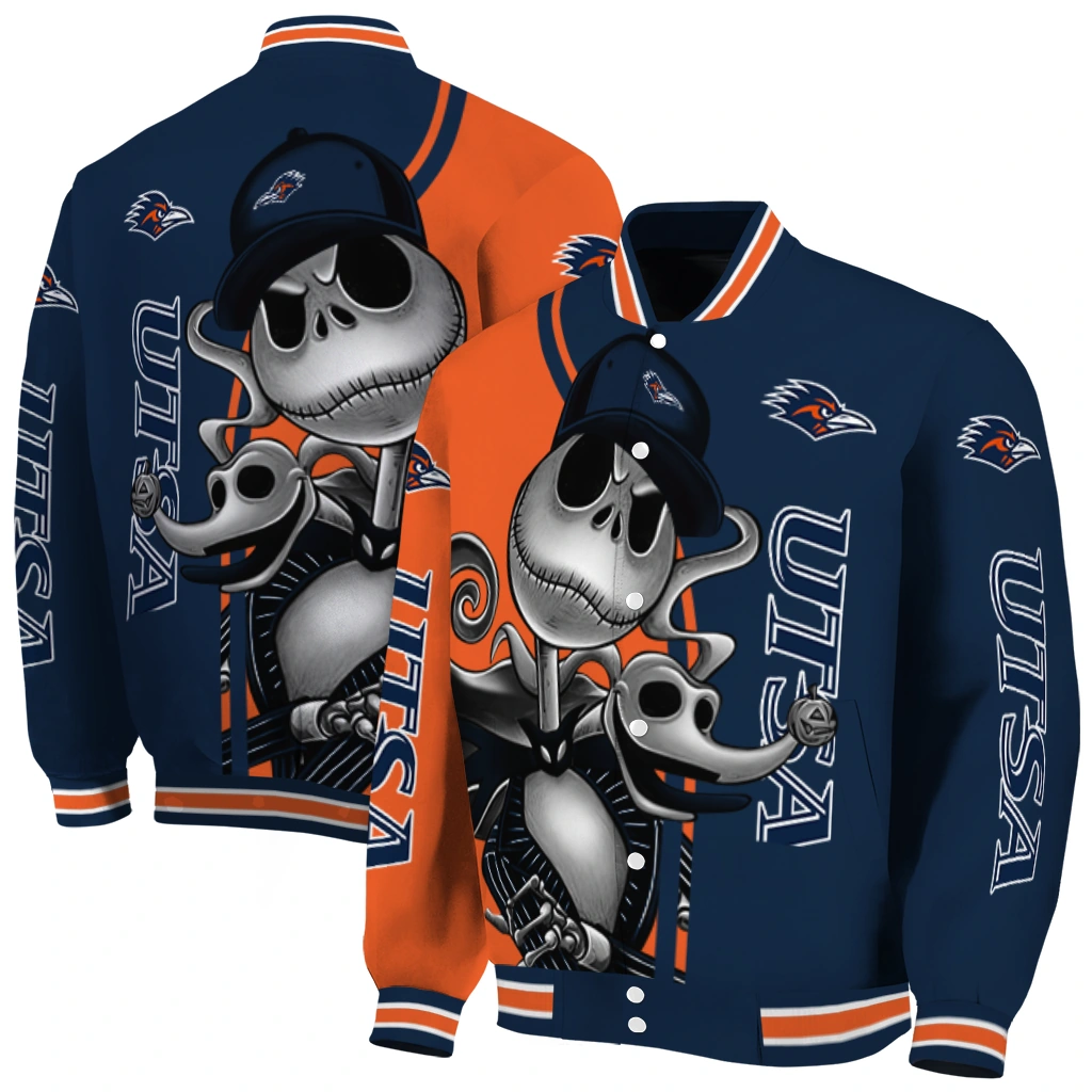 utsa roadrunners spooky grin orange varsity jacket fashion forward utsa roadrunners spooky grin orange varsity jacket fashion forward