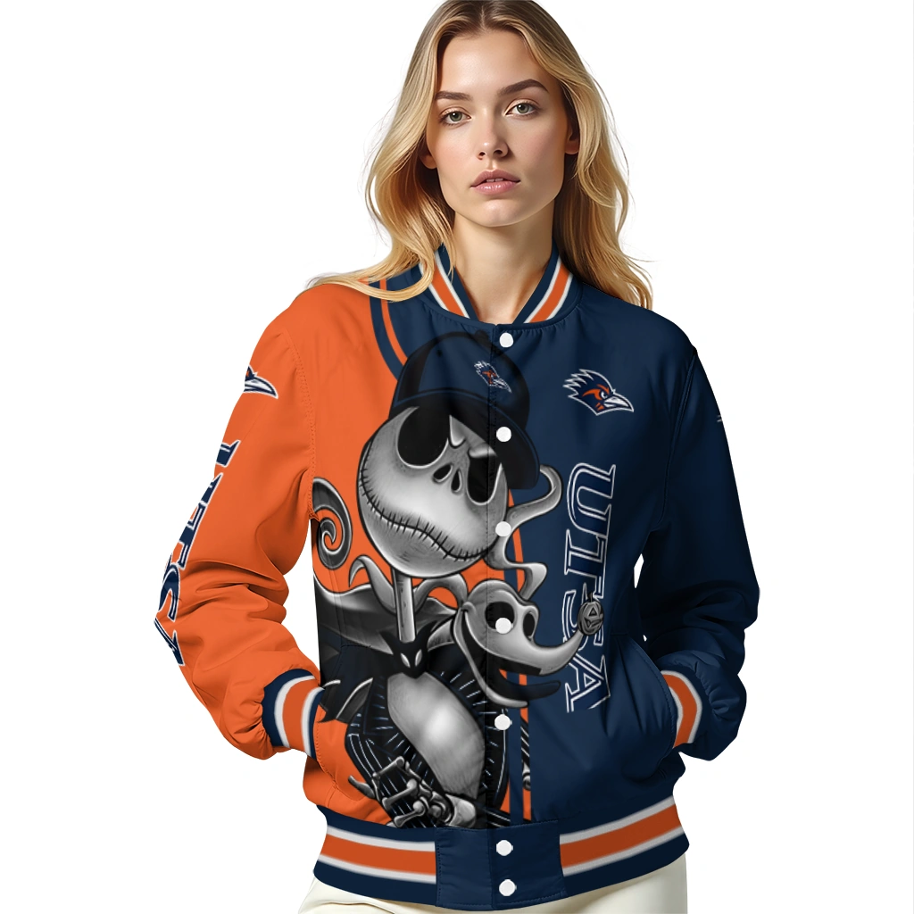 utsa roadrunners spooky grin orange varsity jacket latest model utsa roadrunners spooky grin orange varsity jacket latest model