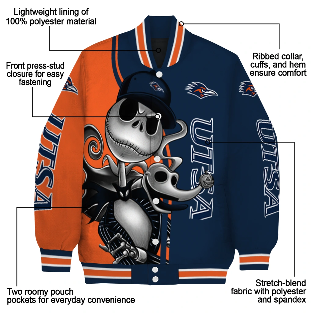 utsa roadrunners spooky grin orange varsity jacket new arrival utsa roadrunners spooky grin orange varsity jacket new arrival