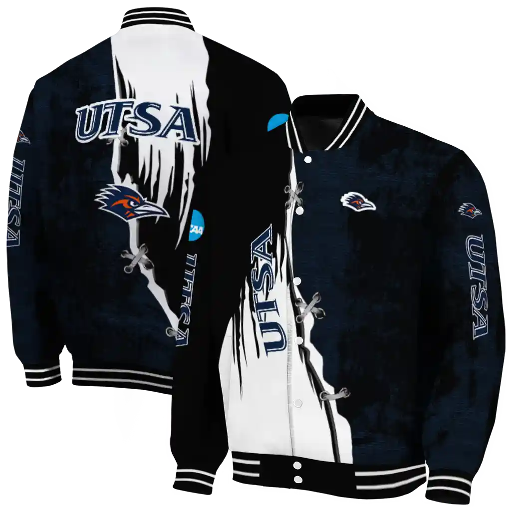 utsa roadrunners torn texture print orange black varsity jacket fashion forward utsa roadrunners torn texture print orange black varsity jacket fashion forward