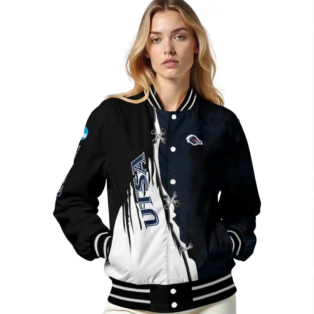 utsa roadrunners torn texture print orange black varsity jacket latest model utsa roadrunners torn texture print orange black varsity jacket latest model