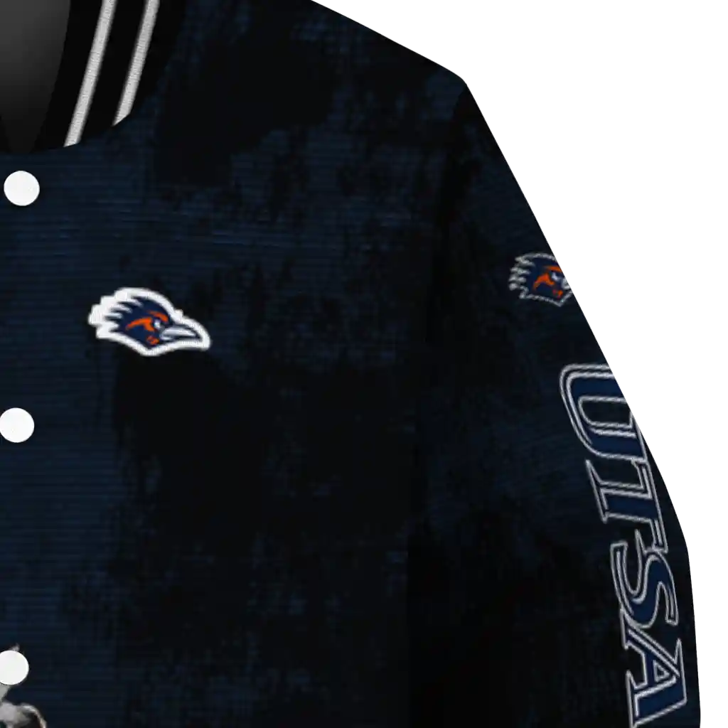 utsa roadrunners torn texture print orange black varsity jacket premium grade utsa roadrunners torn texture print orange black varsity jacket premium grade