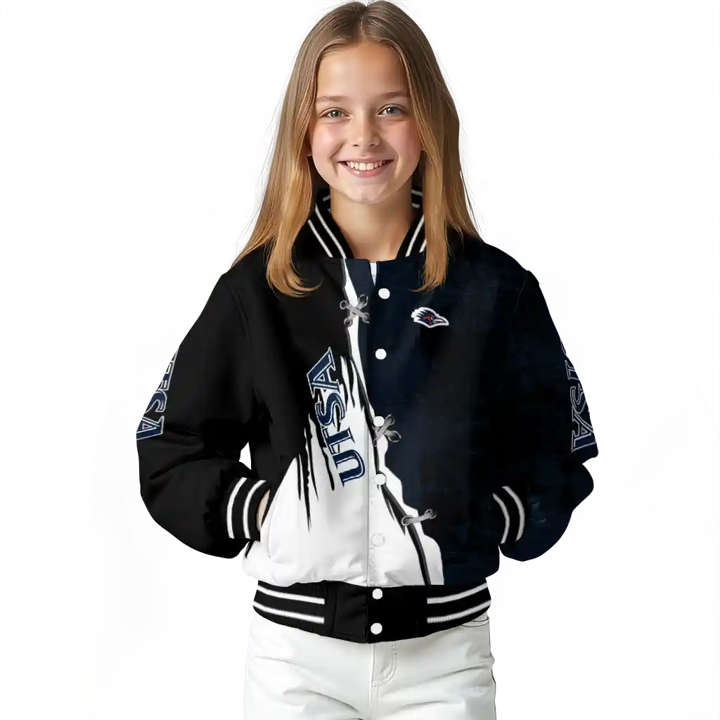 utsa roadrunners torn texture print orange black varsity jacket top rated utsa roadrunners torn texture print orange black varsity jacket top rated