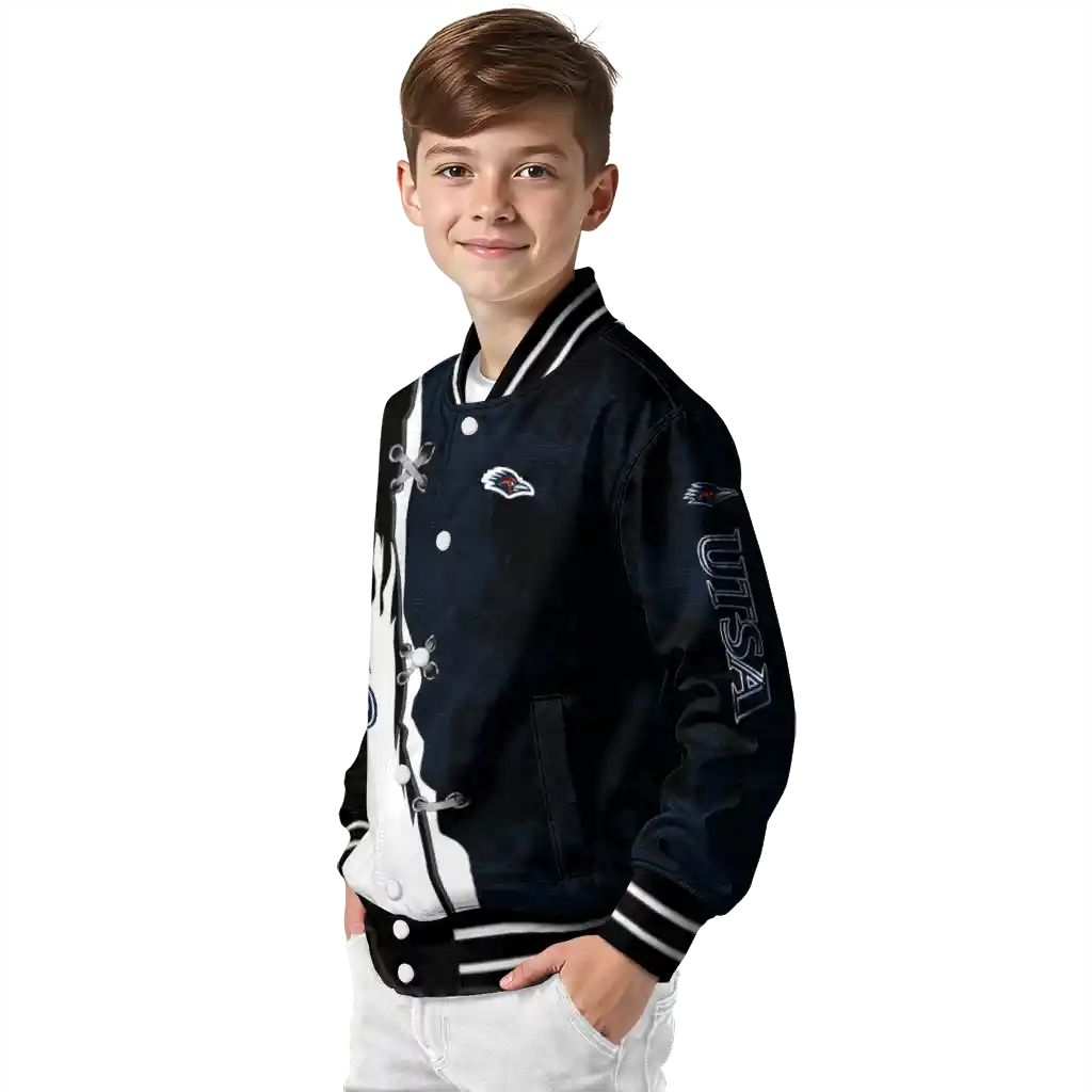 utsa roadrunners torn texture print orange black varsity jacket trendy utsa roadrunners torn texture print orange black varsity jacket trendy