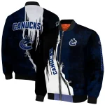 vancouver canucks distressed slash blue black bomber jacket best selling