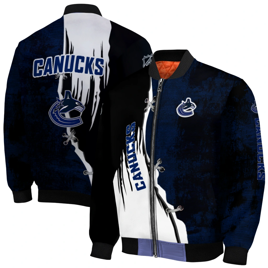 vancouver canucks distressed slash blue black bomber jacket best selling vancouver canucks distressed slash blue black bomber jacket best selling