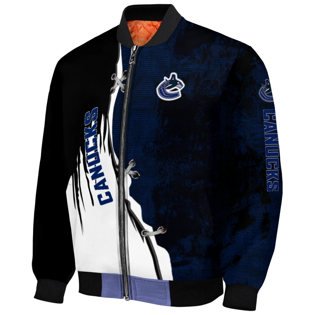 vancouver canucks distressed slash blue black bomber jacket fashion forward vancouver canucks distressed slash blue black bomber jacket fashion forward