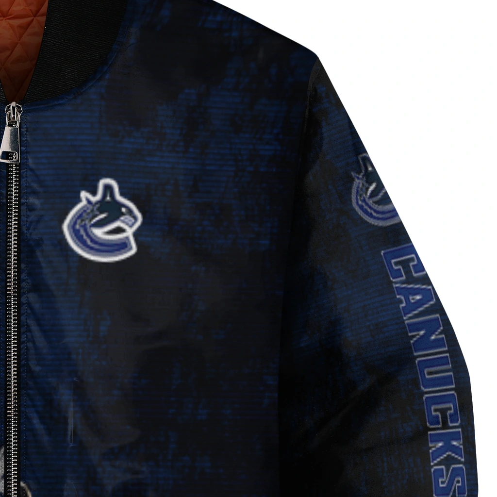 vancouver canucks distressed slash blue black bomber jacket premium grade vancouver canucks distressed slash blue black bomber jacket premium grade