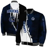 vancouver canucks distressed slash blue black varsity jacket best selling
