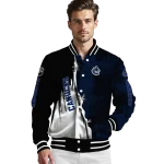 vancouver canucks distressed slash blue black varsity jacket best selling