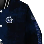 vancouver canucks distressed slash blue black varsity jacket best selling