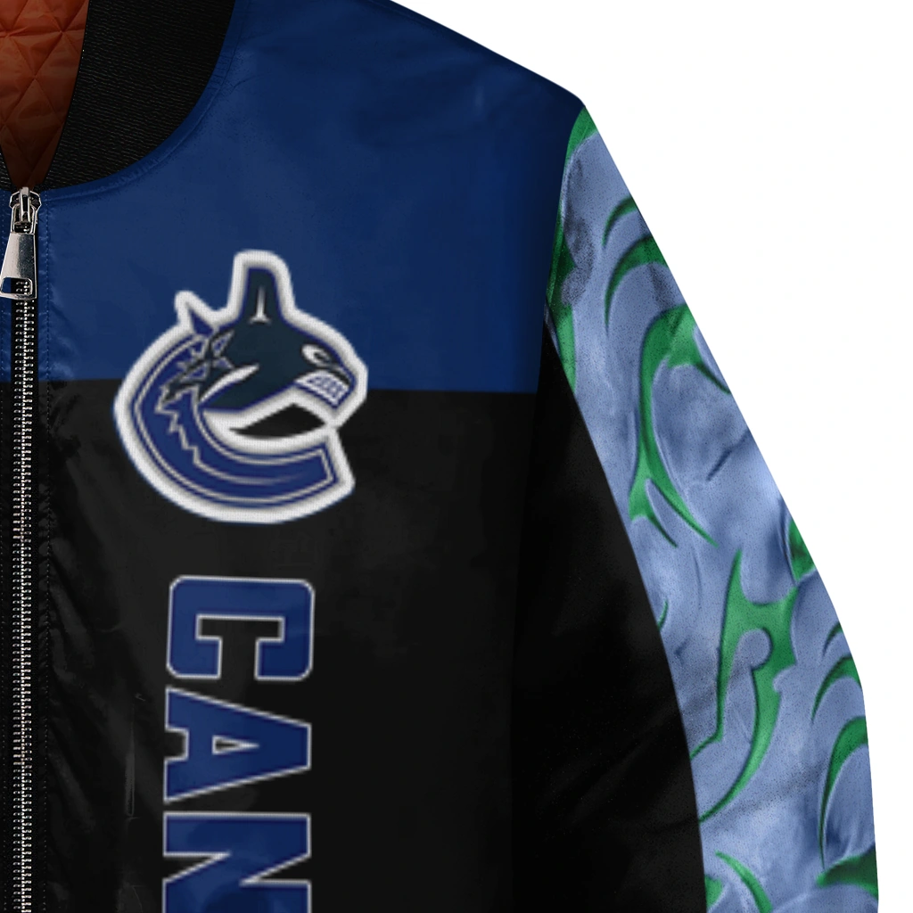 vancouver canucks fire skull blue black bomber jacket premium grade vancouver canucks fire skull blue black bomber jacket premium grade