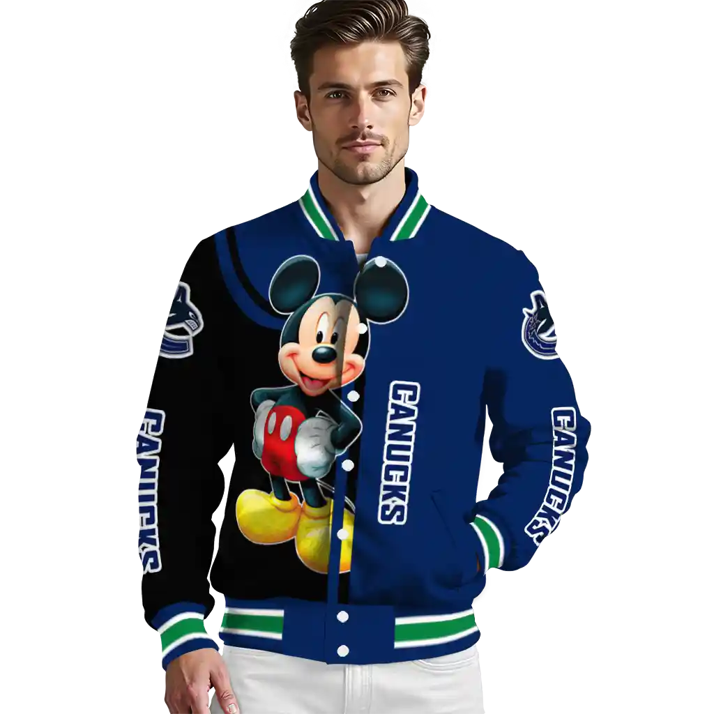 vancouver canucks mickey mouse blue varsity jacket high quality vancouver canucks mickey mouse blue varsity jacket high quality