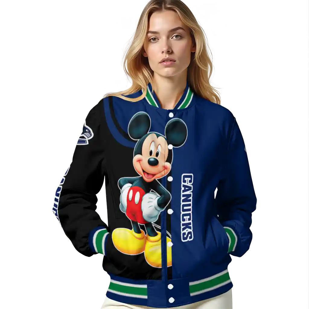 vancouver canucks mickey mouse blue varsity jacket latest model vancouver canucks mickey mouse blue varsity jacket latest model