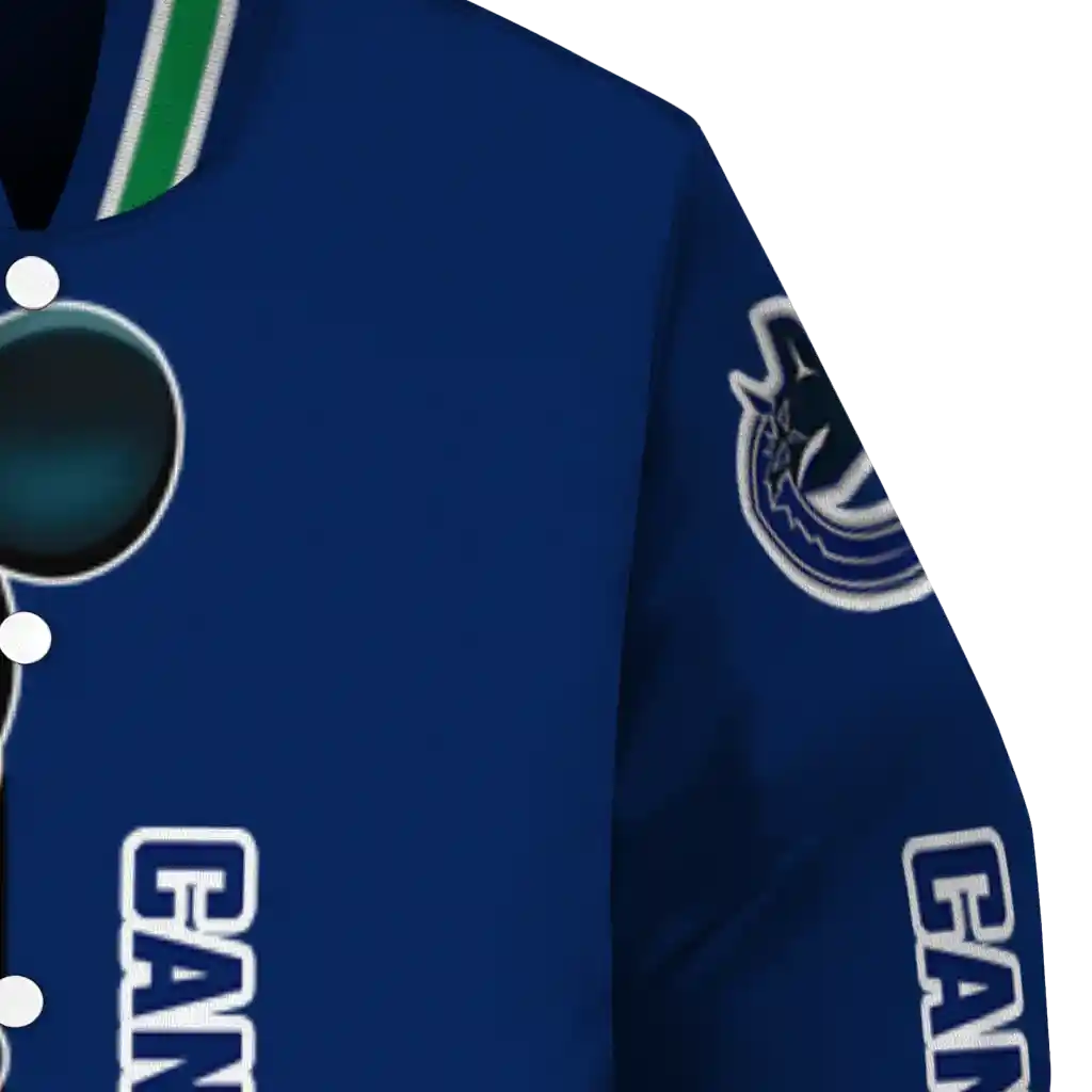 vancouver canucks mickey mouse blue varsity jacket premium grade vancouver canucks mickey mouse blue varsity jacket premium grade